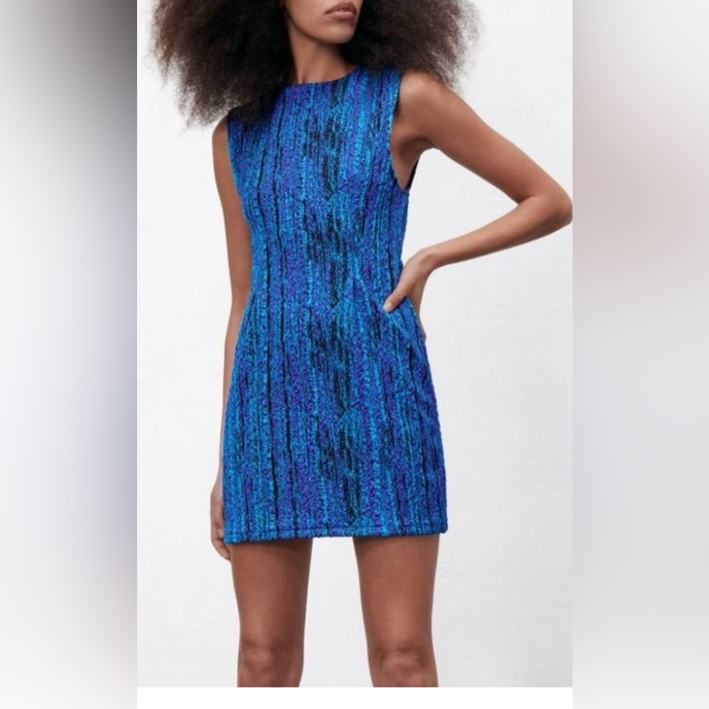 Zara Blue Textured Mini Dress